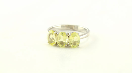 Yellow CZ Silver Ring Size 7 Three-Stone Sterling