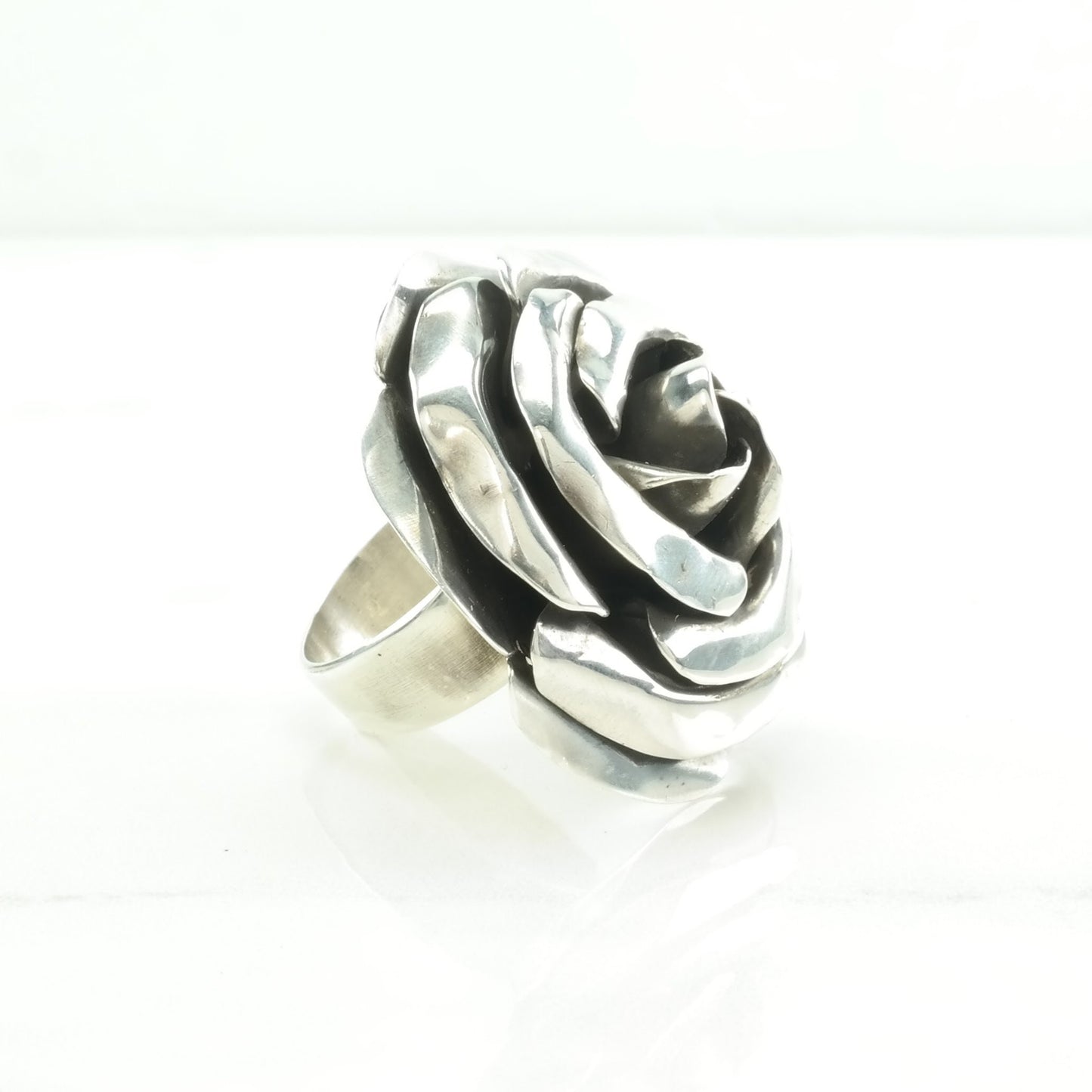 Statement Silver Ring Rose Large Sterling Size 11 1/2