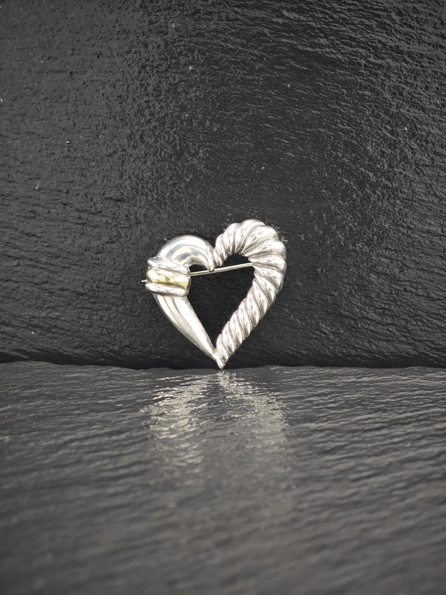 David Yurman 14k Gold Accent, Heart Brooch Sterling Silver