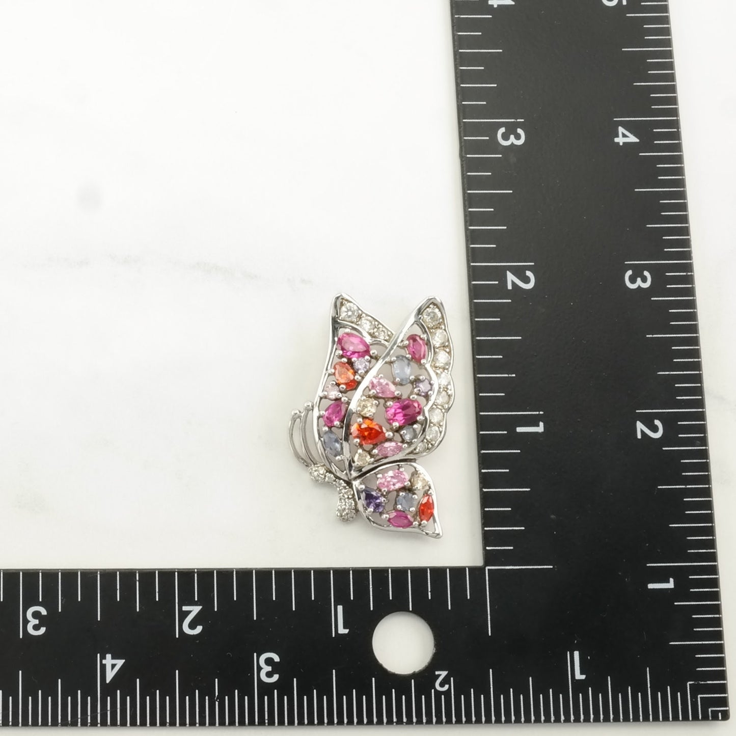 Vintage Sapphire, White Spinel Butterfly Sterling Silver Pendant