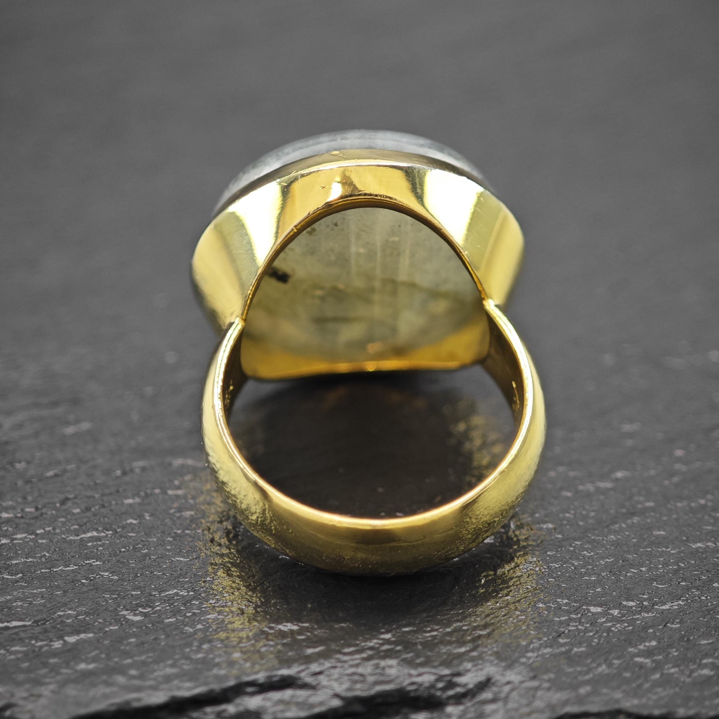 Gold Gilded Round Labradorite Ring Sterling Silver Sz 8