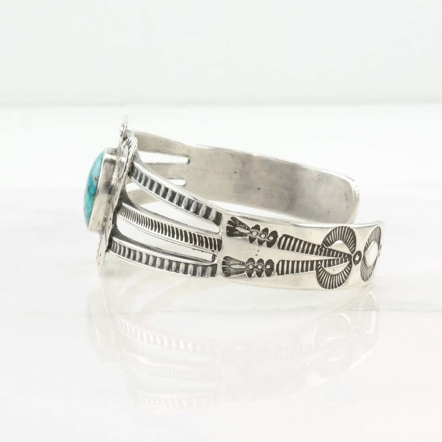 Native American Sterling Silver Cuff Bracelet Blue Turquoise Butterfly