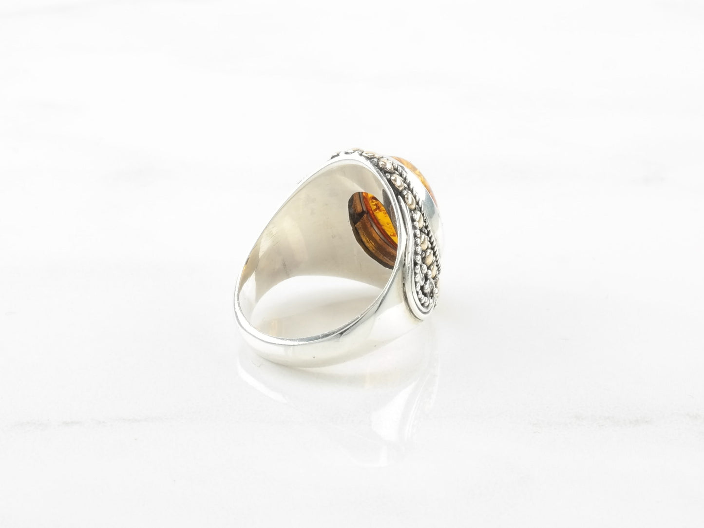 Robert Manse Sterling Silver Ring Amber 18K Gold Size 7