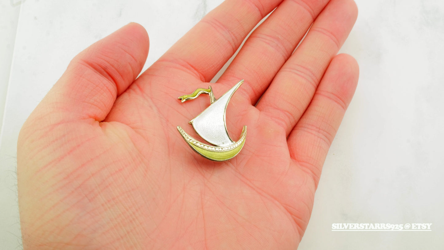 Norwegian Enamel Sailboat Sterling Silver Brooch