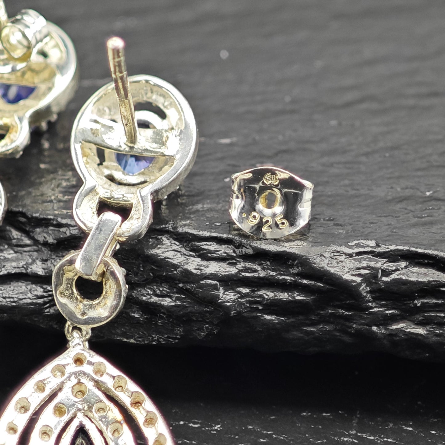 Purple Tanzanite Teardrop Stud/Dangle Sterling Silver Earrings ER3185