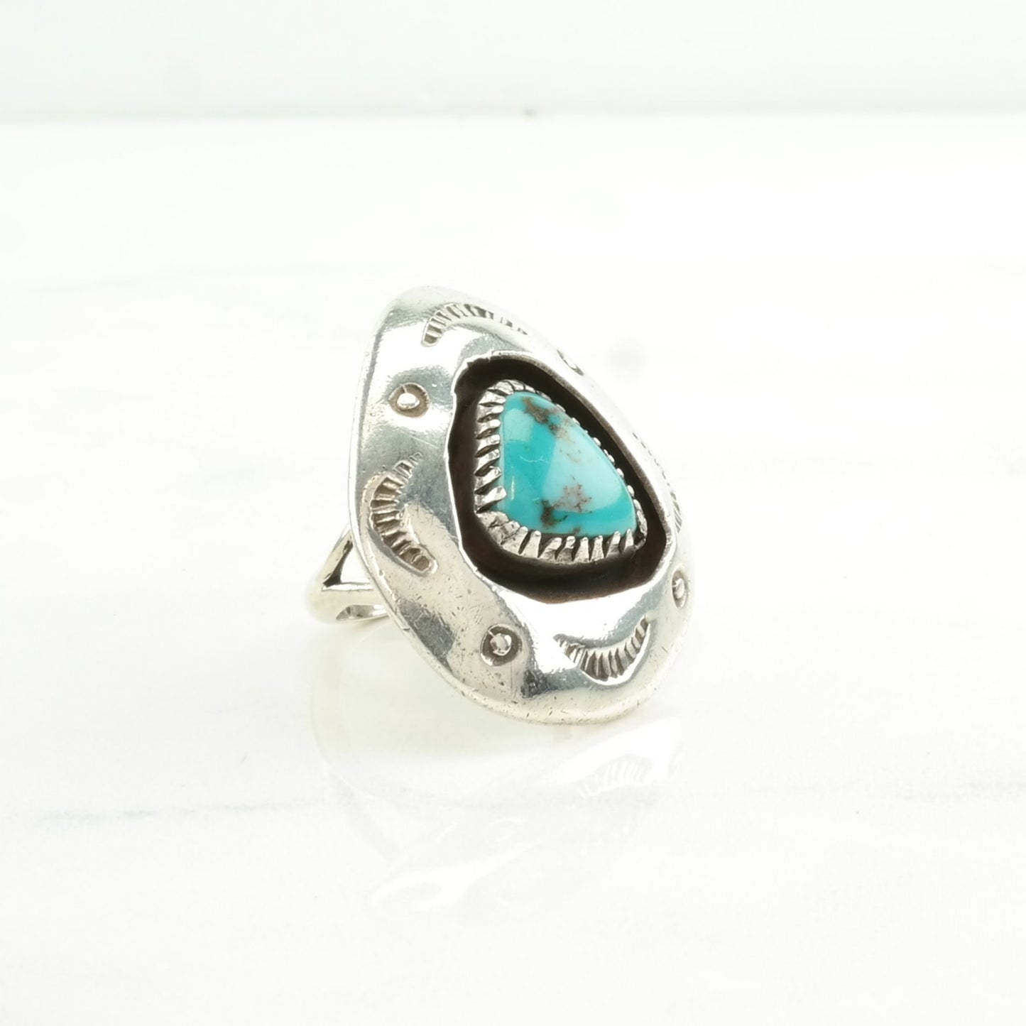 Southwest Silver Ring Turquoise Shadowbox Sterling Blue Size 6 1/4