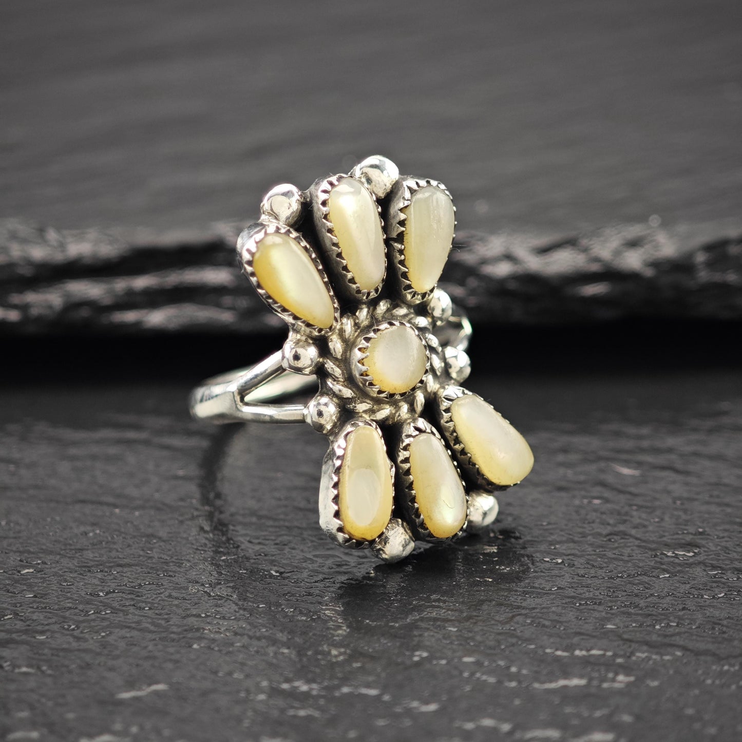 Zuni, Bill & Lou MOP Floral Ring Sterling Silver Size 5 3/4