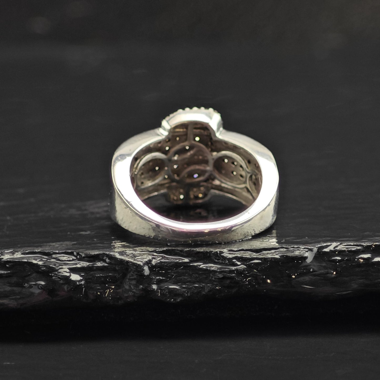 Brown & White Diamond Belt Buckle Sterling Silver Ring Sz 5 1/4 R6564