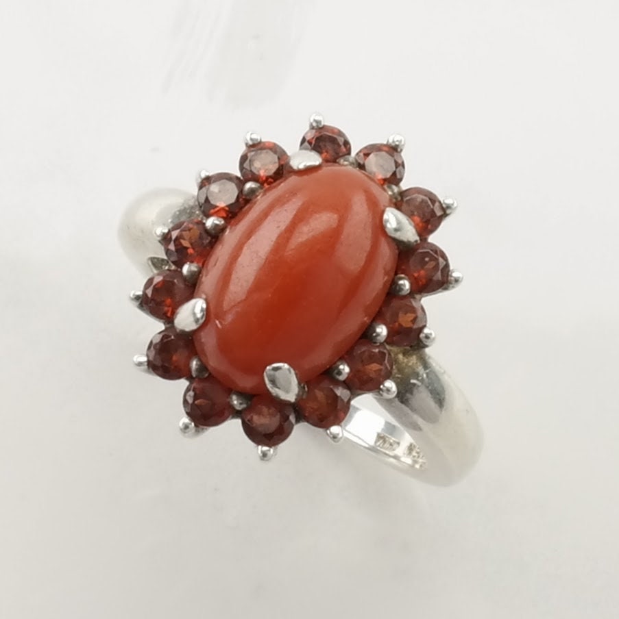 Sterling Silver Ring Carnelian Garnet Orange Size 7 1/4