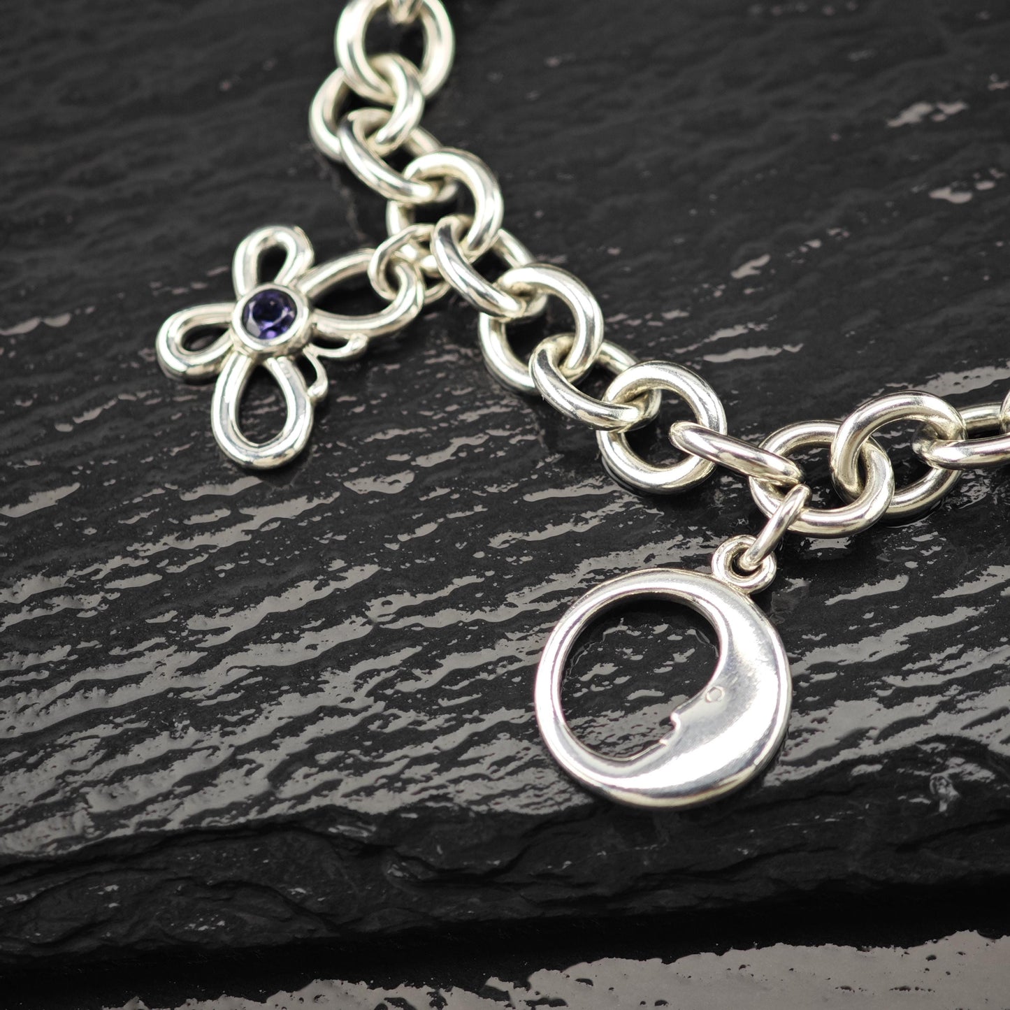 2003 Tiffany Charm Gemstone Link Bracelet Sterling Silver Size 7"