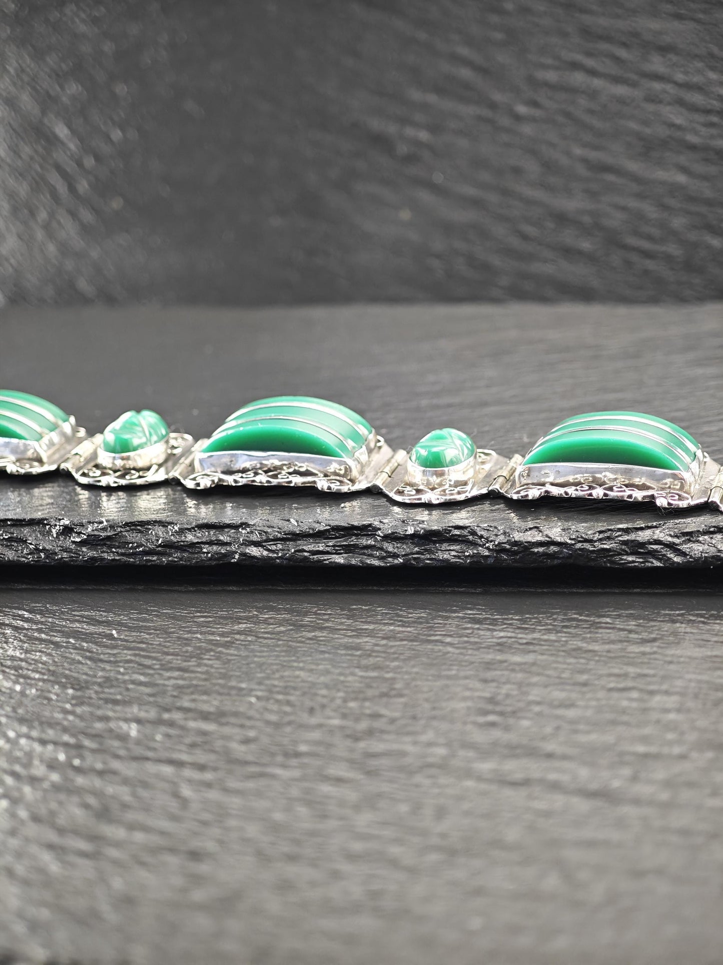 Mexico Green Onyx, Mask Panels Bracelet Sterling Silver