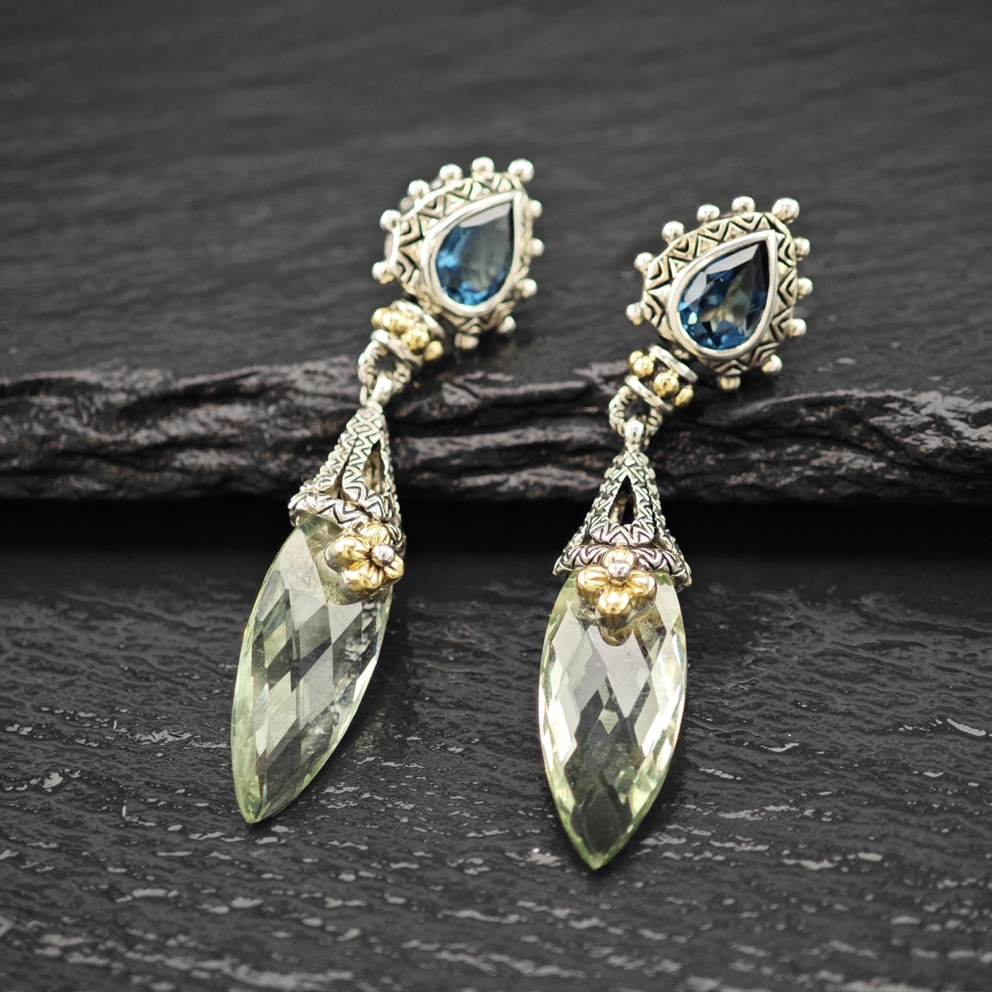 Barbara Bixby Topaz, Quartz 18K Gold Accent Sterling Silver Stud/Dangle Earrings