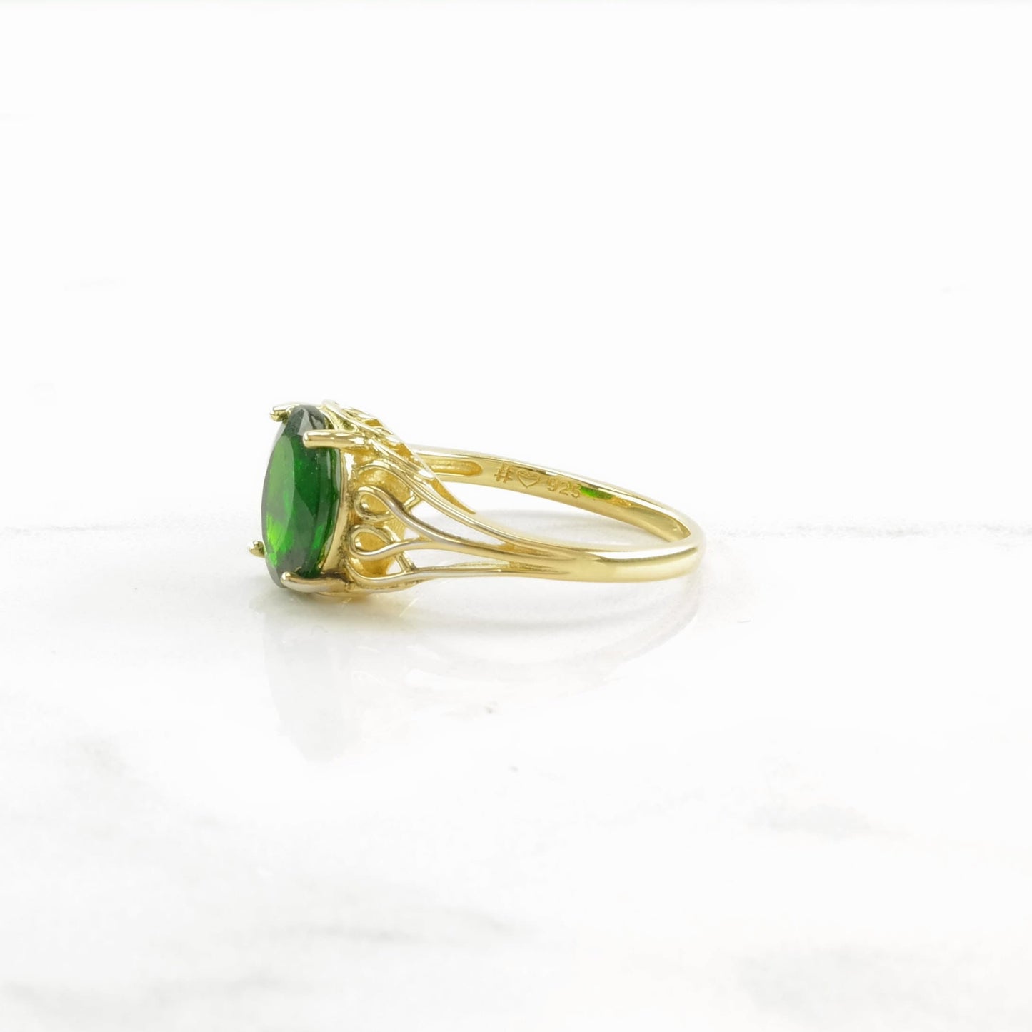 Sterling Silver Ring Chrome Diopside Gold Plated Green Size 7