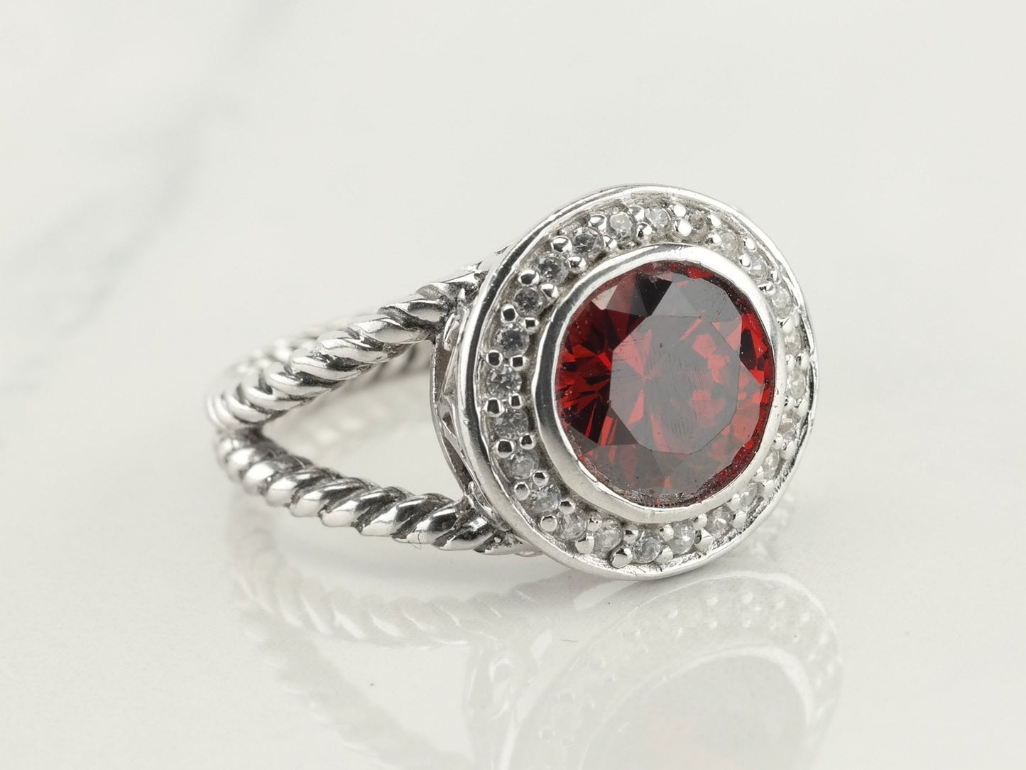 Vintage Sterling Silver Red CZ Ring Size 8
