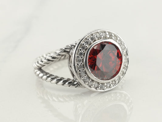 Sterling Silver Red CZ Ring Size 8