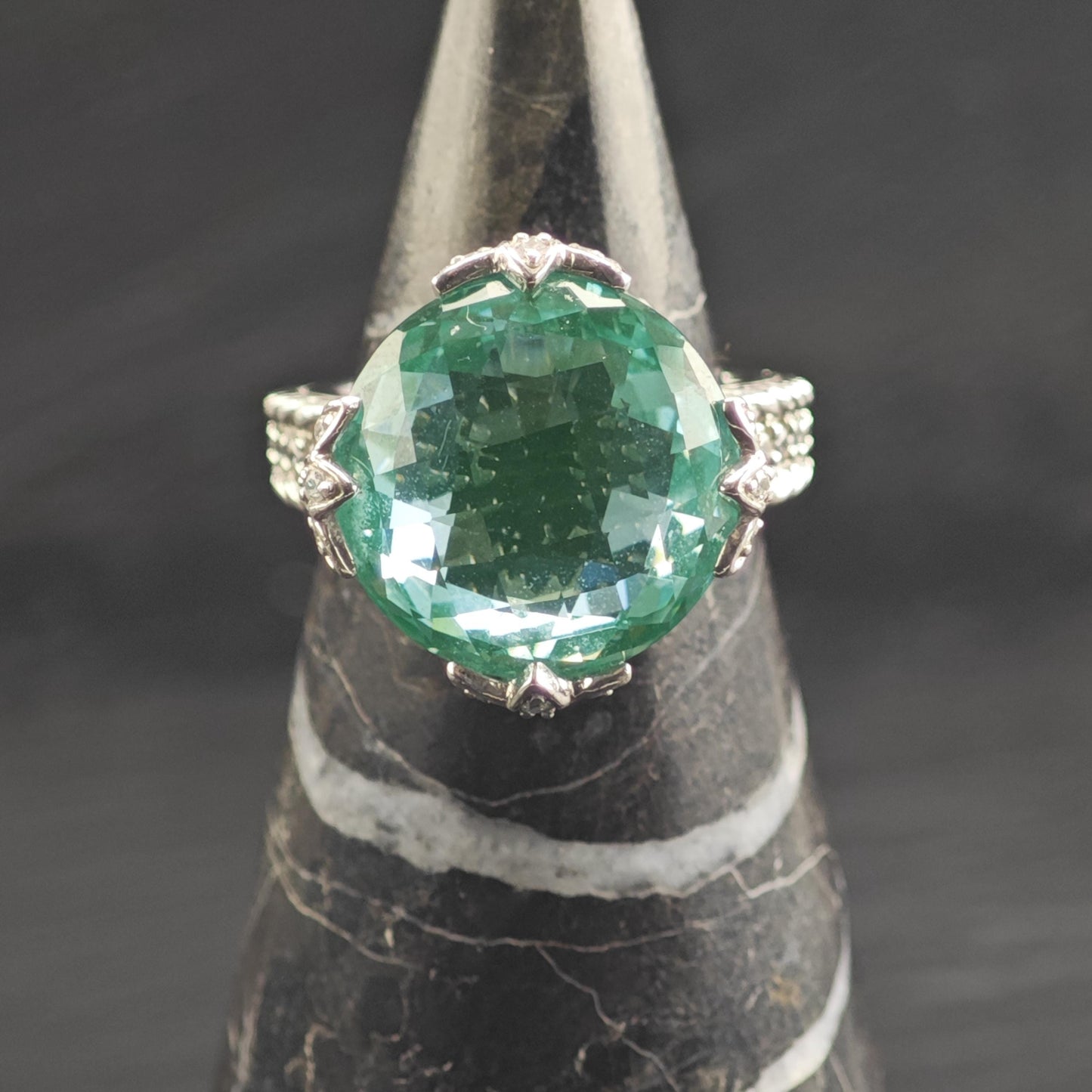 Judith Ripka Green Quartz Doublet Sterling Silver Ring Sz 7 R6682