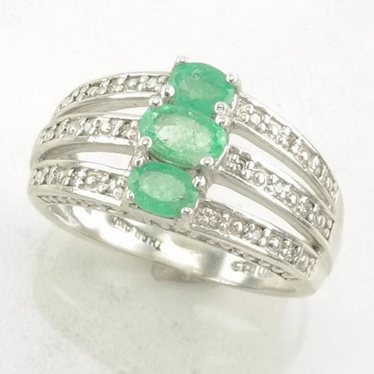 Vintage Thai Sterling Silver Ring Emerald, Diamond Green Size 5 1/4