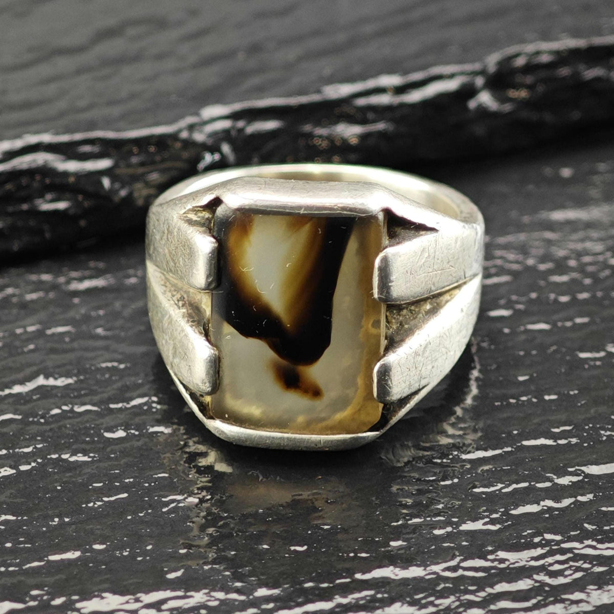 Art Deco Signet Sterling Silver Ring Sz 8 1/2 R6851