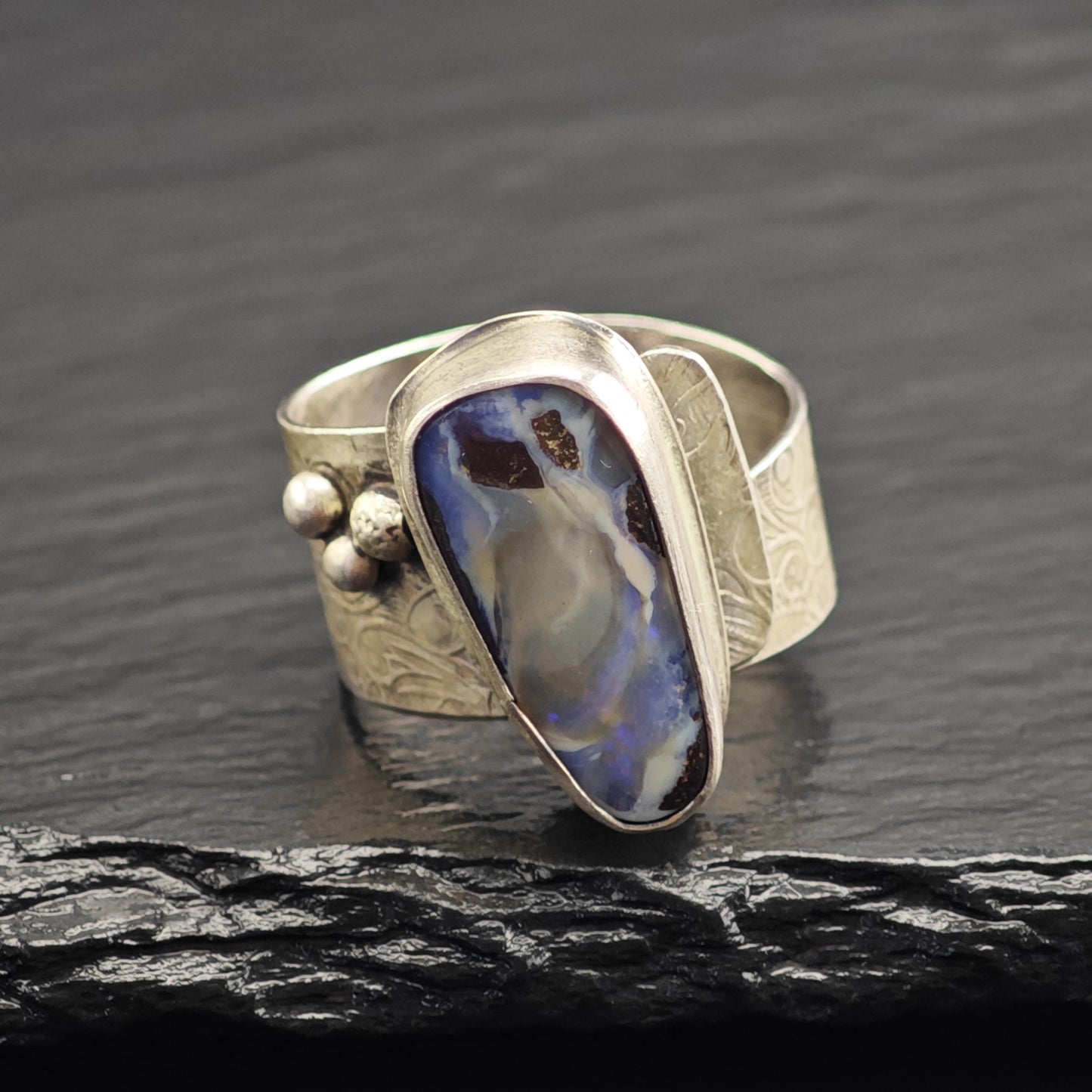 Artisan Boulder Opal Sterling Silver Ring Sz 8 1/2 R6724