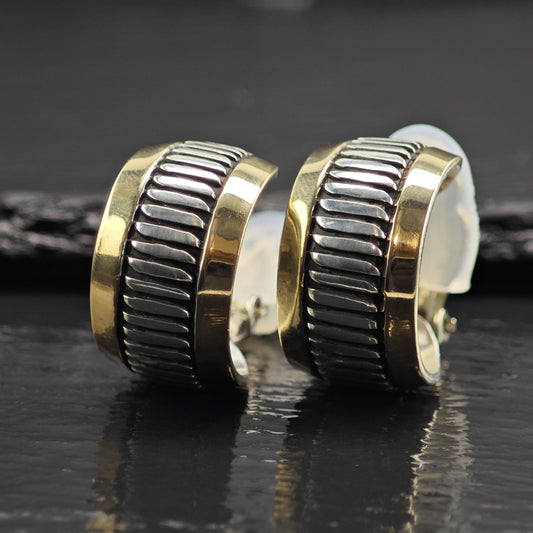 Vintage Navajo Leonard Scnallie 14k Gold Accent Hoops Sterling Silver Earrings ER3239