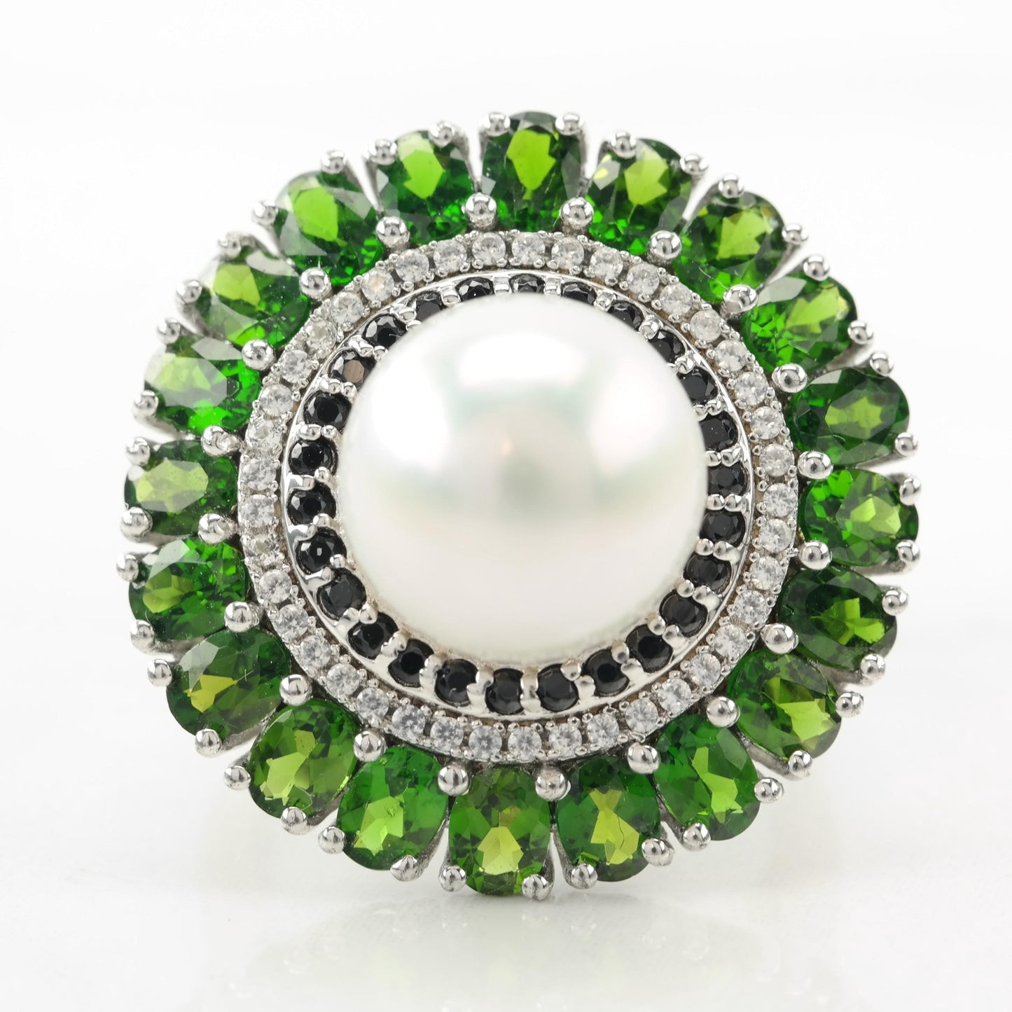 Chrome Diopside Pearl Sterling Silver Ring