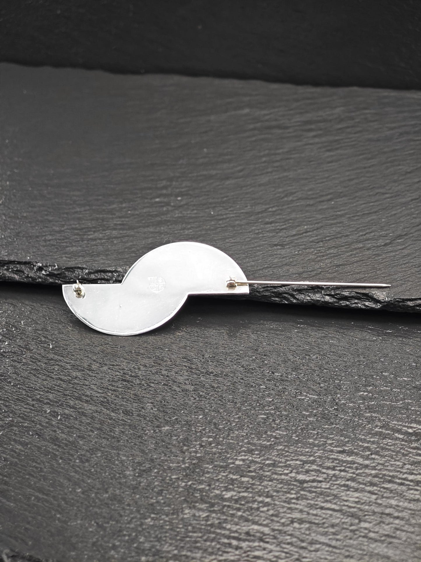 Modernist Opal, Onyx Brooch Sterling Silver