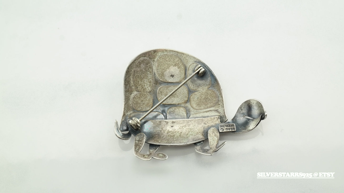 Vintage Silver Brooch Sterling Turtle