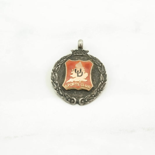 Vintage 1929, Soccer Medal United Dairies Football League Enamel Sterling Silver Pendant