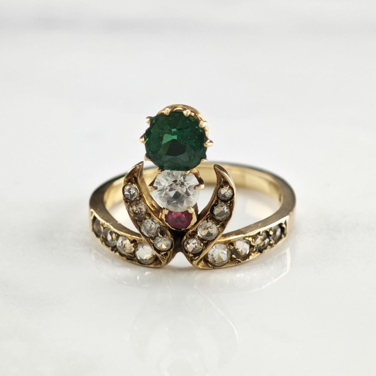 Victorian Multi Paste Stone 14K Gold Ring Sz 7 1/4 R6798