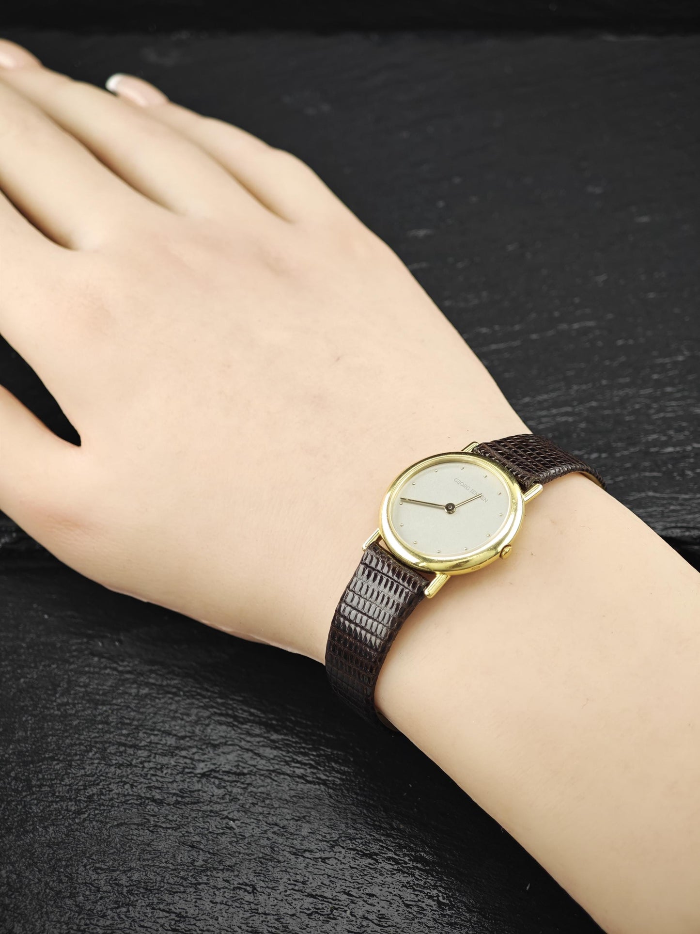 Vintage Georg Jensen Denmark, 18K Gold Off White Dial Watch, Two Extra Bands MISC0299