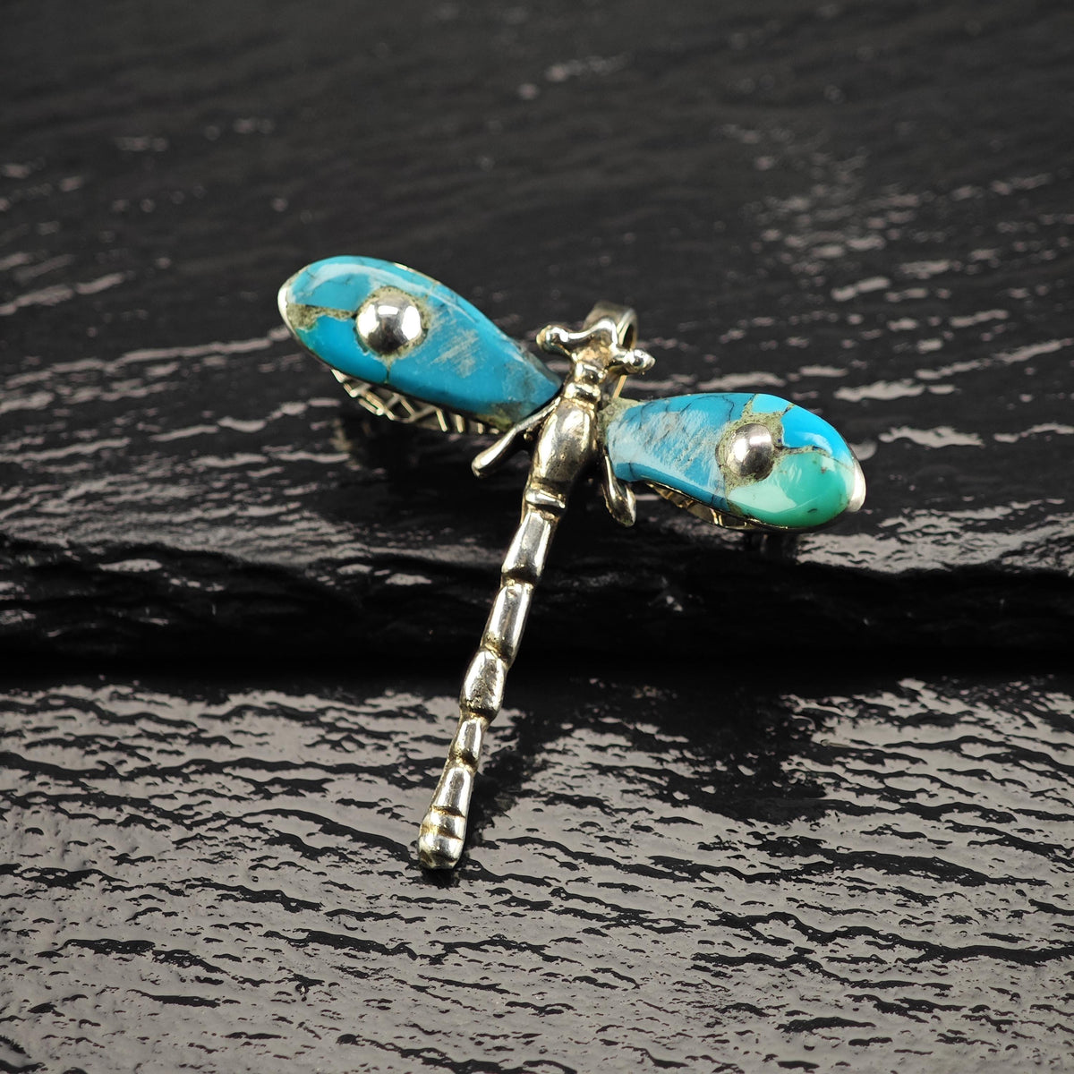 Mexican Silver Turquoise Dragonfly Sterling Silver Brooch/Pin P3165
