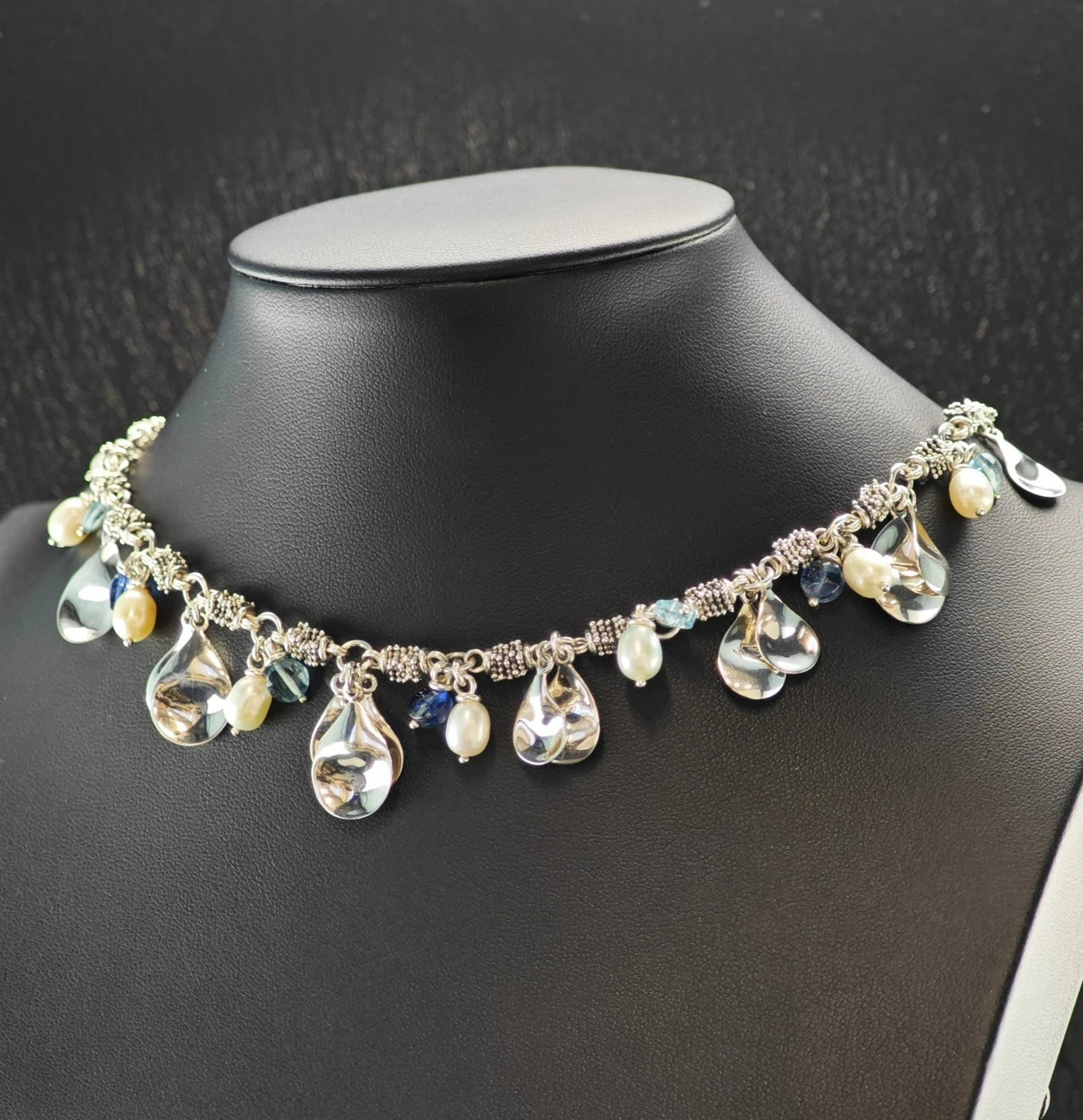 Vintage Michael Dawkins Sterling Silver Pearl Topaz Necklace 20" N2647