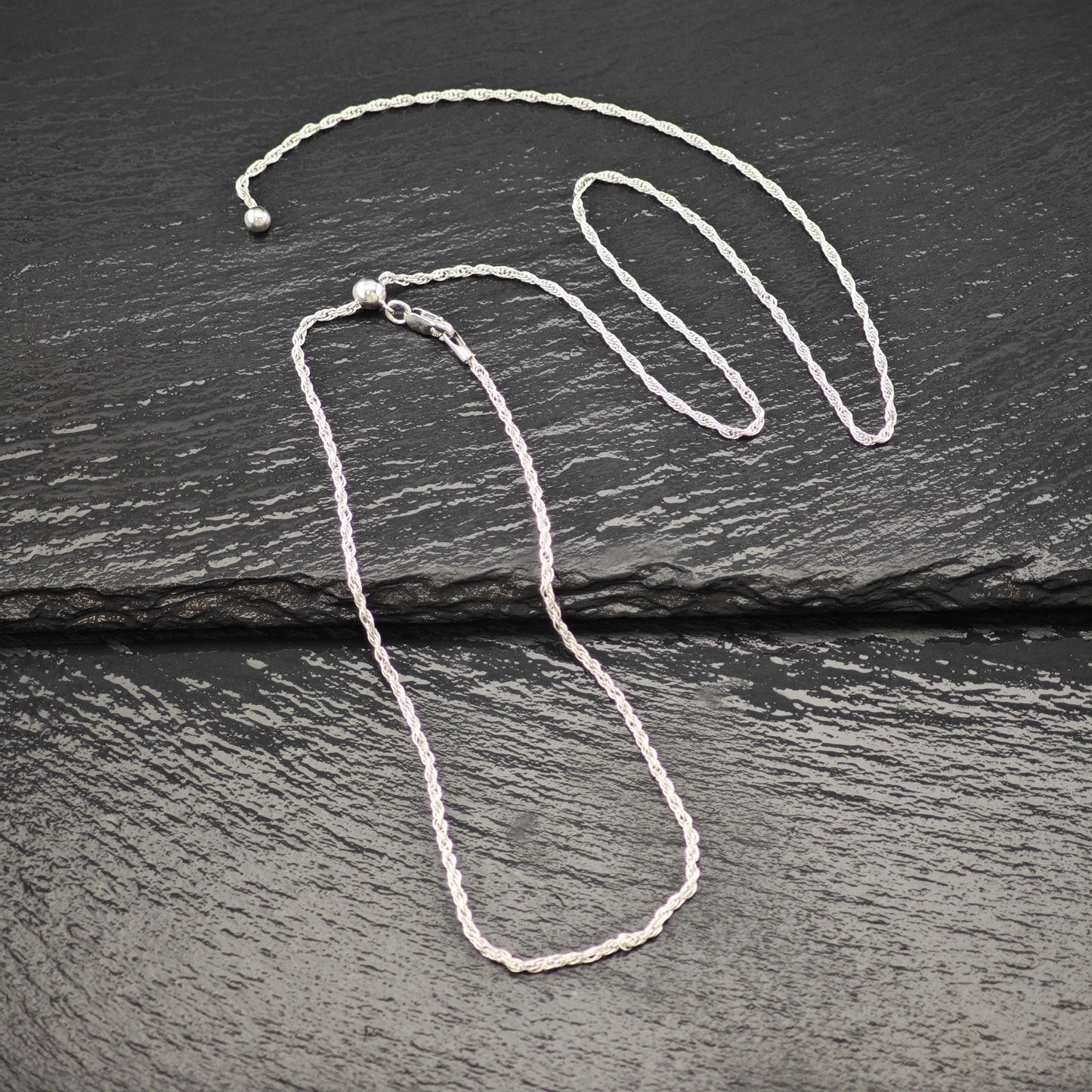 Adjustable slider Rope Chain Sterling Silver Necklace 24 1/8" N2627