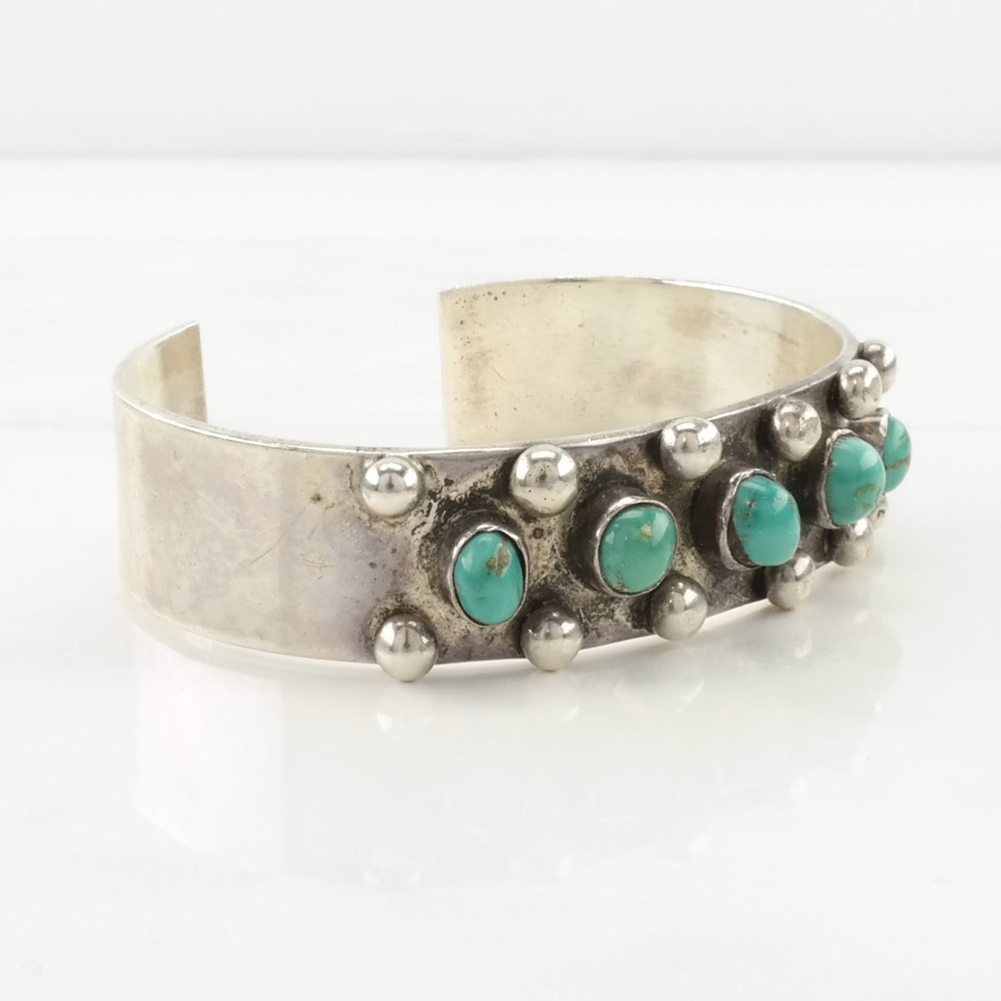 Vintage Southwest Sterling Silver Cuff Bracelet Blue Turquoise 5 Stone