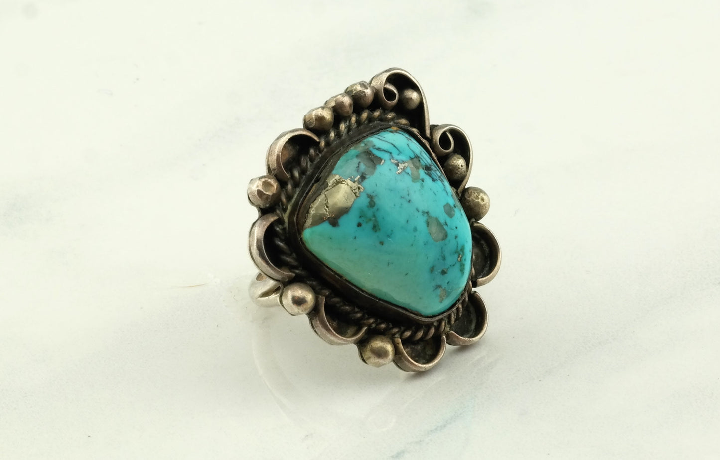 Native American Silver Ring Turquoise Sterling Blue Size 5.5