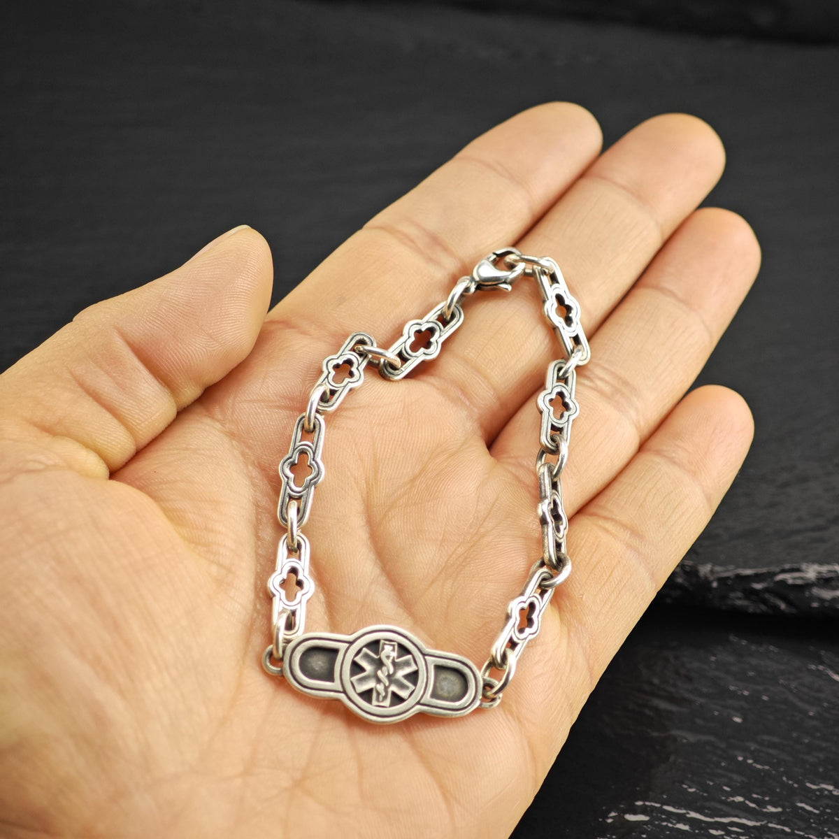Vintage James Avery Medical Alert Sterling Silver Bracelet Sz 7" BR3162