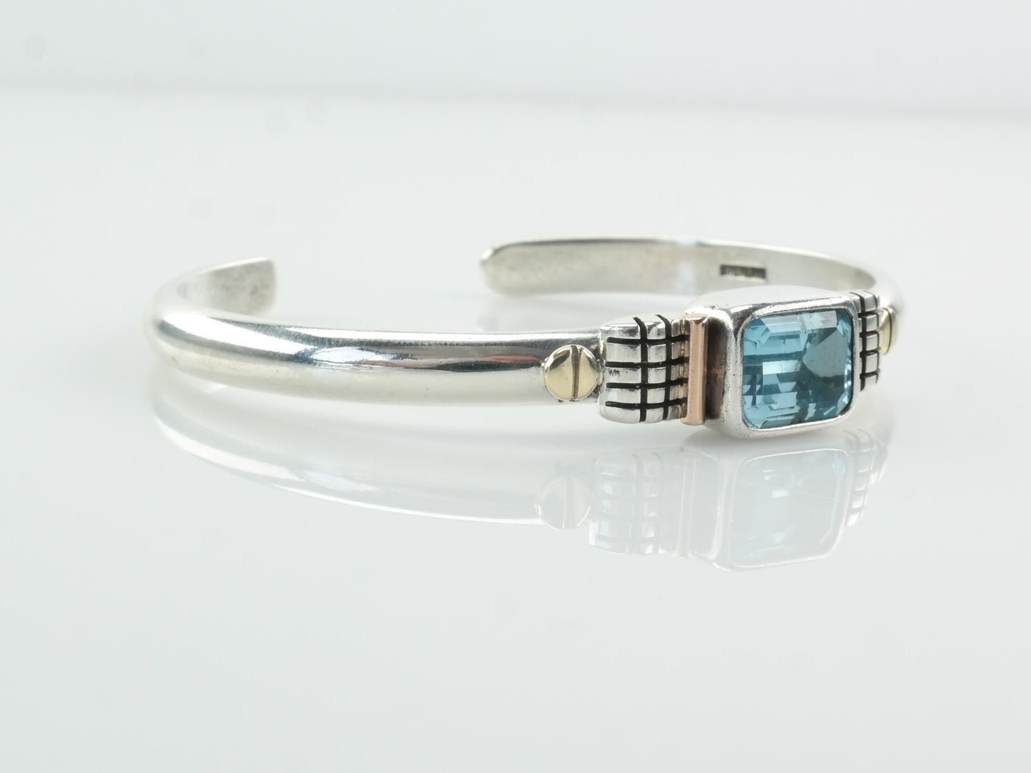 Designer Sterling Silver Cuff Bracelet Topaz Gold Accent