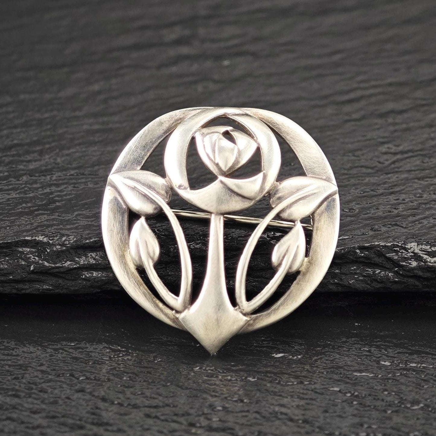 European Floral Brooch Sterling Silver