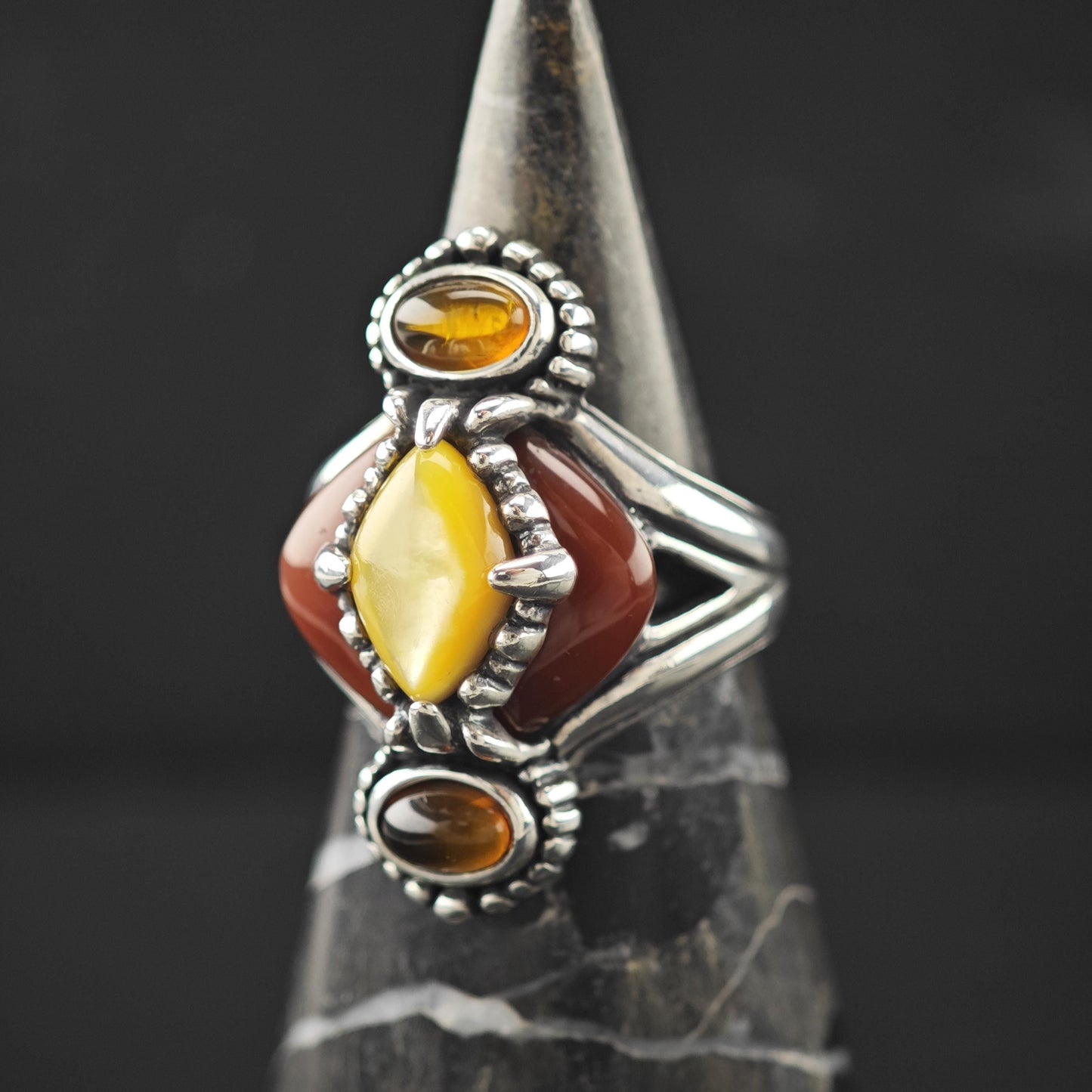 Carolyn Pollack Golden MOP, Carnelian, Amber Ring Sterling Silver