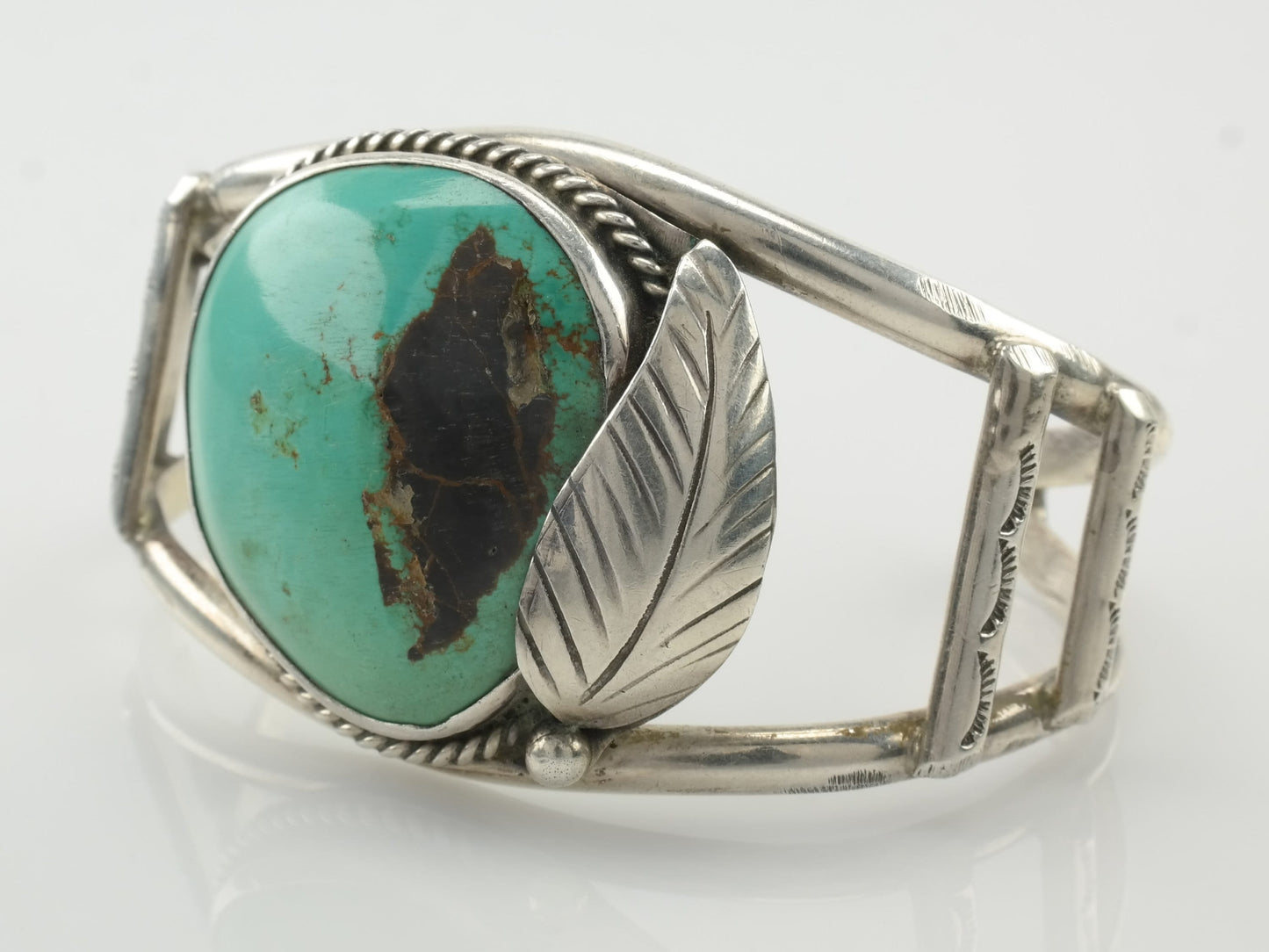 Sterling Silver Cuff Bracelet Turquoise Leaf