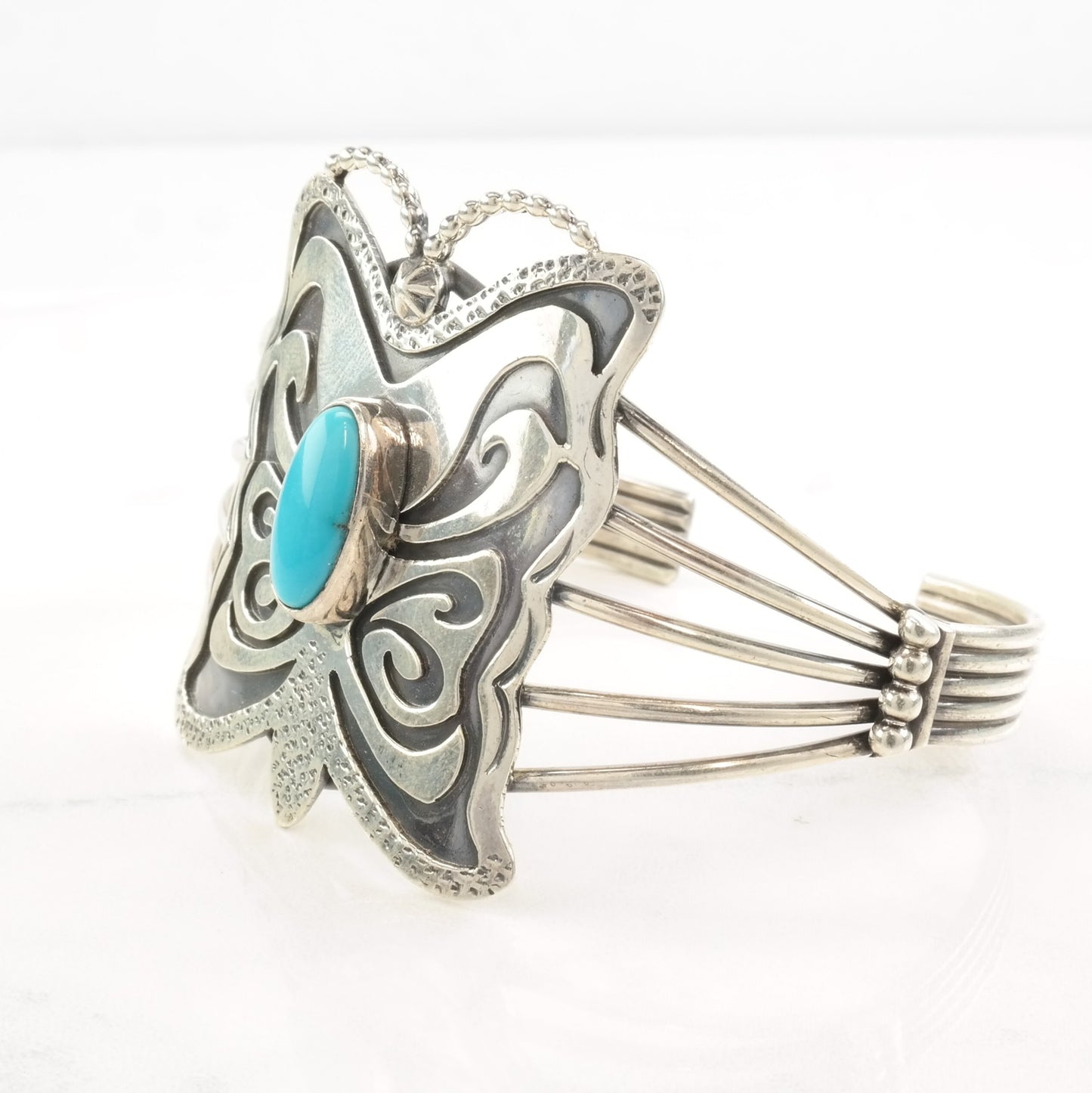 Native American Sterling Silver Cuff Bracelet Turquoise Butterfly