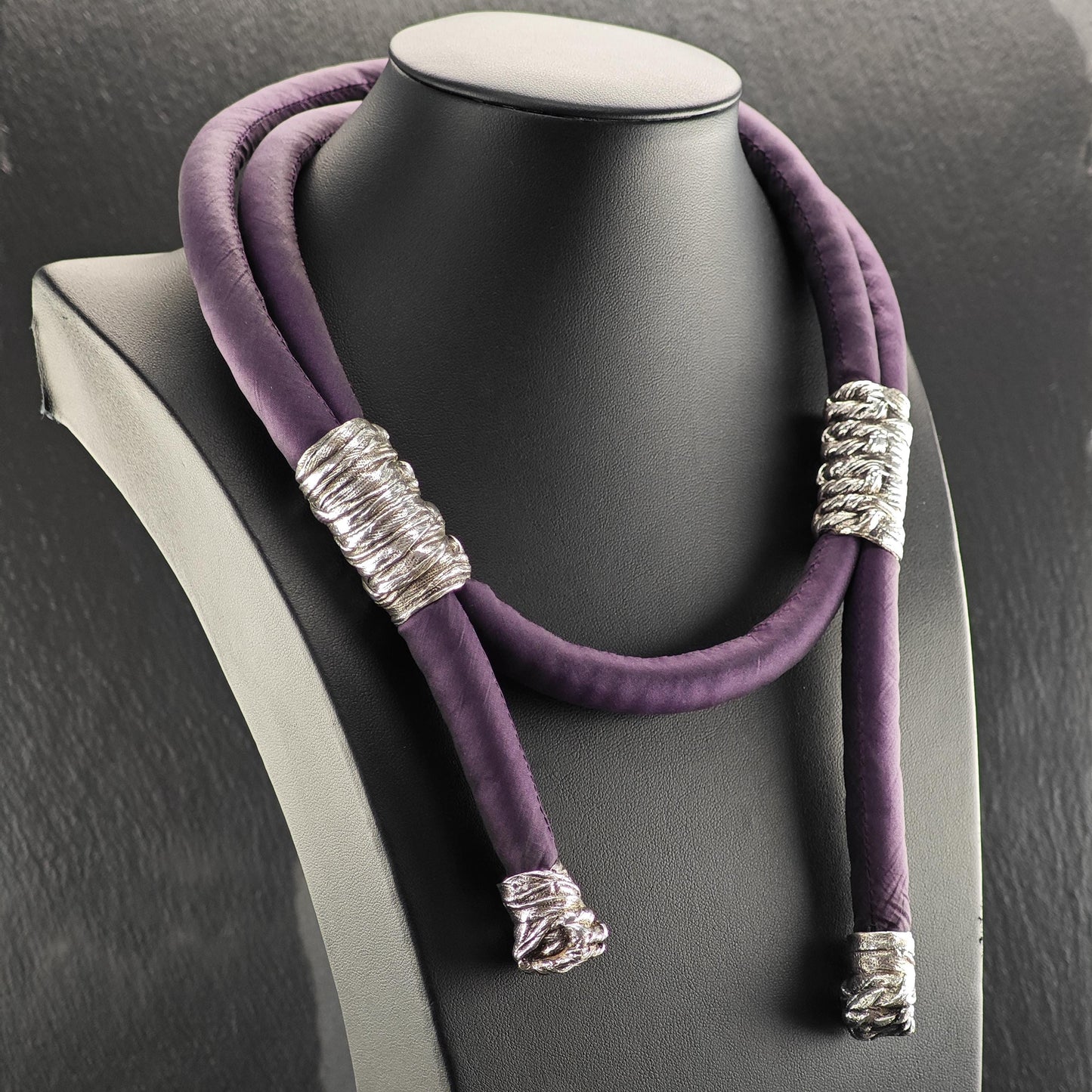 Vintage Mignon Faget Purple Triple Knot Lariat Necklace Sterling Silver