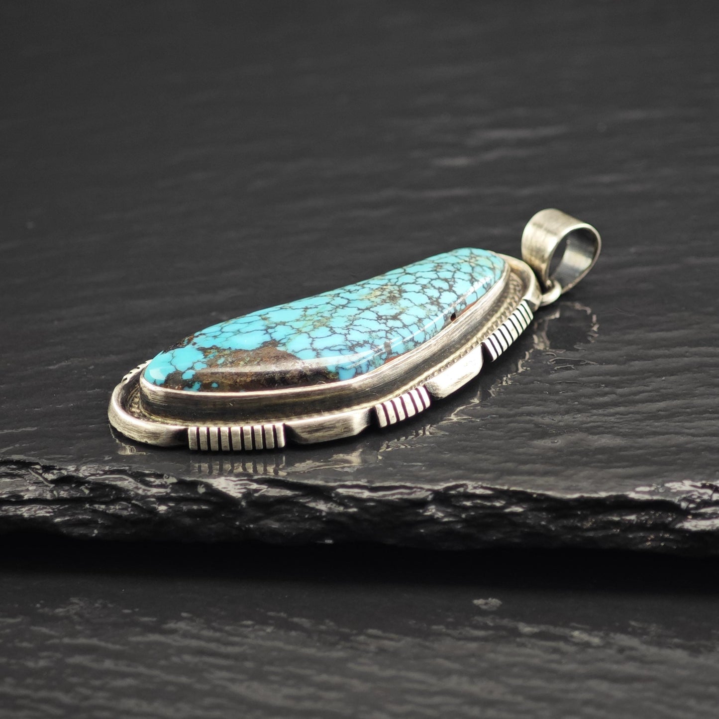 Michael Perry Spiderweb Turquoise Sterling Silver Pendant P3077