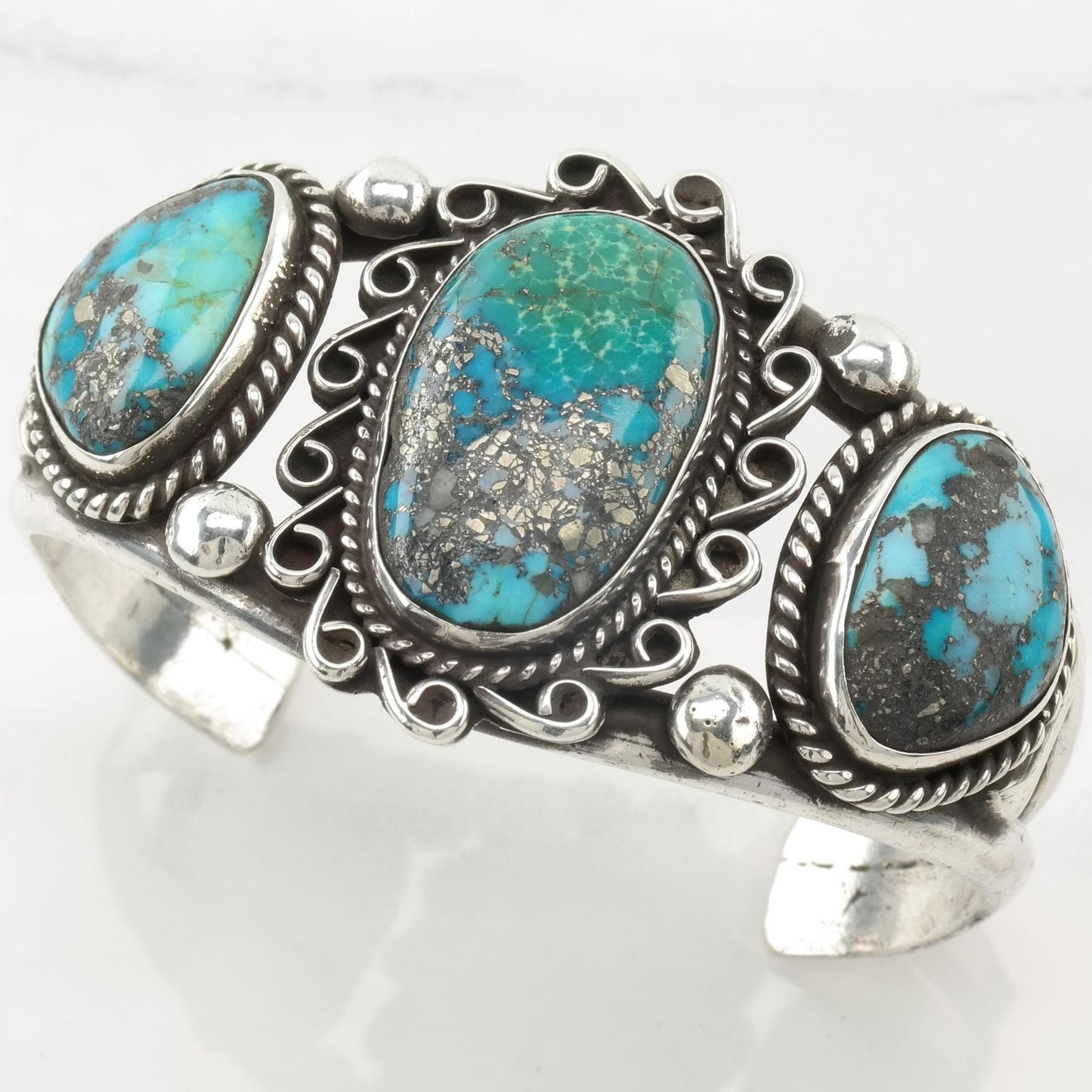 Native American Morenci Turquoise Cuff Bracelet Sterling Silver