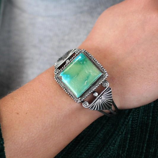 Navajo Native American Turquoise Cuff Sterling Silver Sz 6 3/4" BR3030