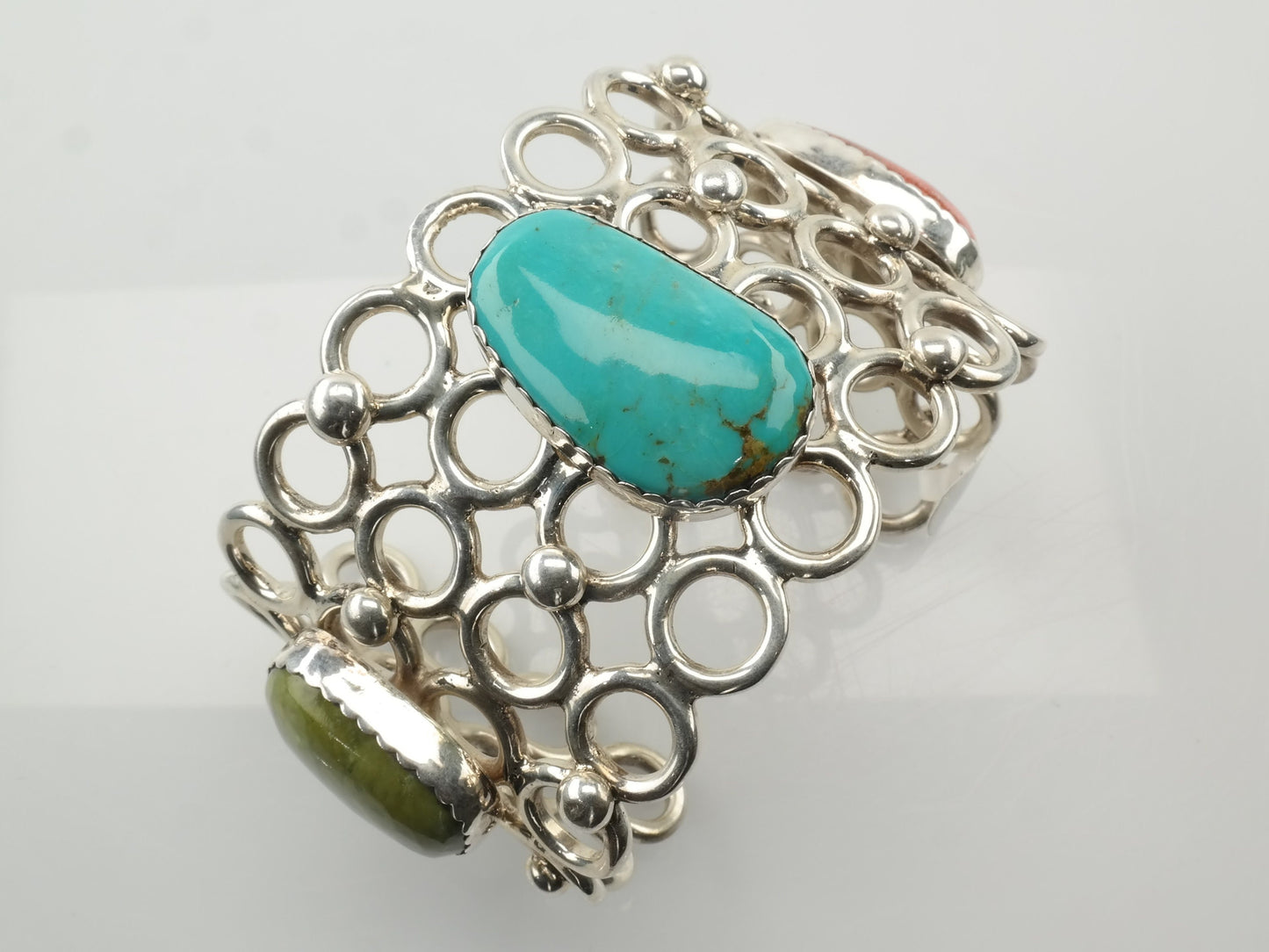 Southwest Sterling Silver Cuff Bracelet Turquoise Coral