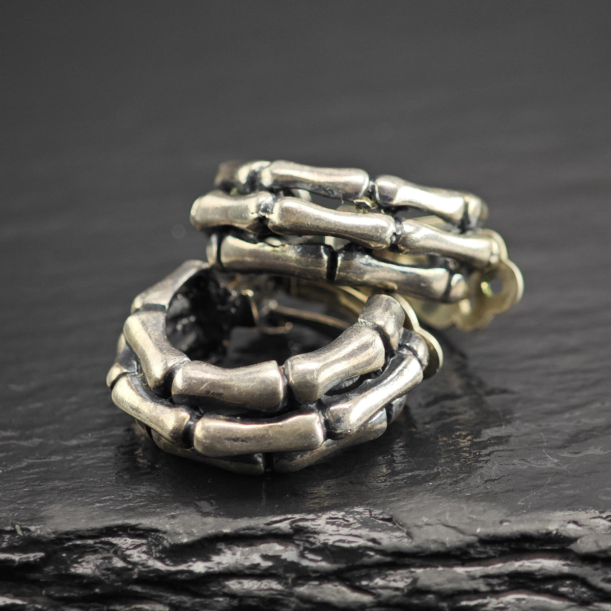 Vintage Bone Design Hoops Sterling Silver Earrings ER3236