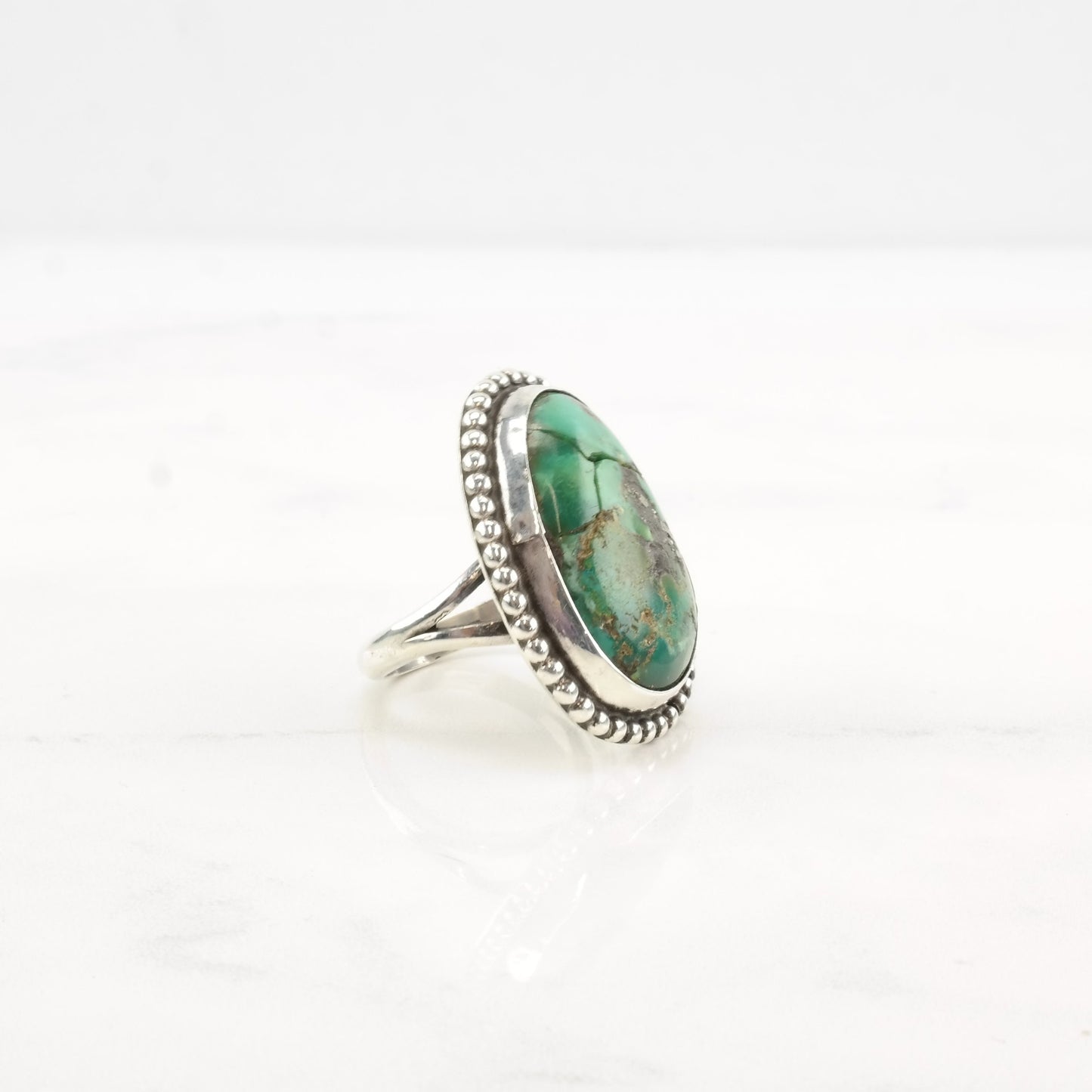 Native American Silver Ring Cracked Turquoise Sterling Size 8 1/2