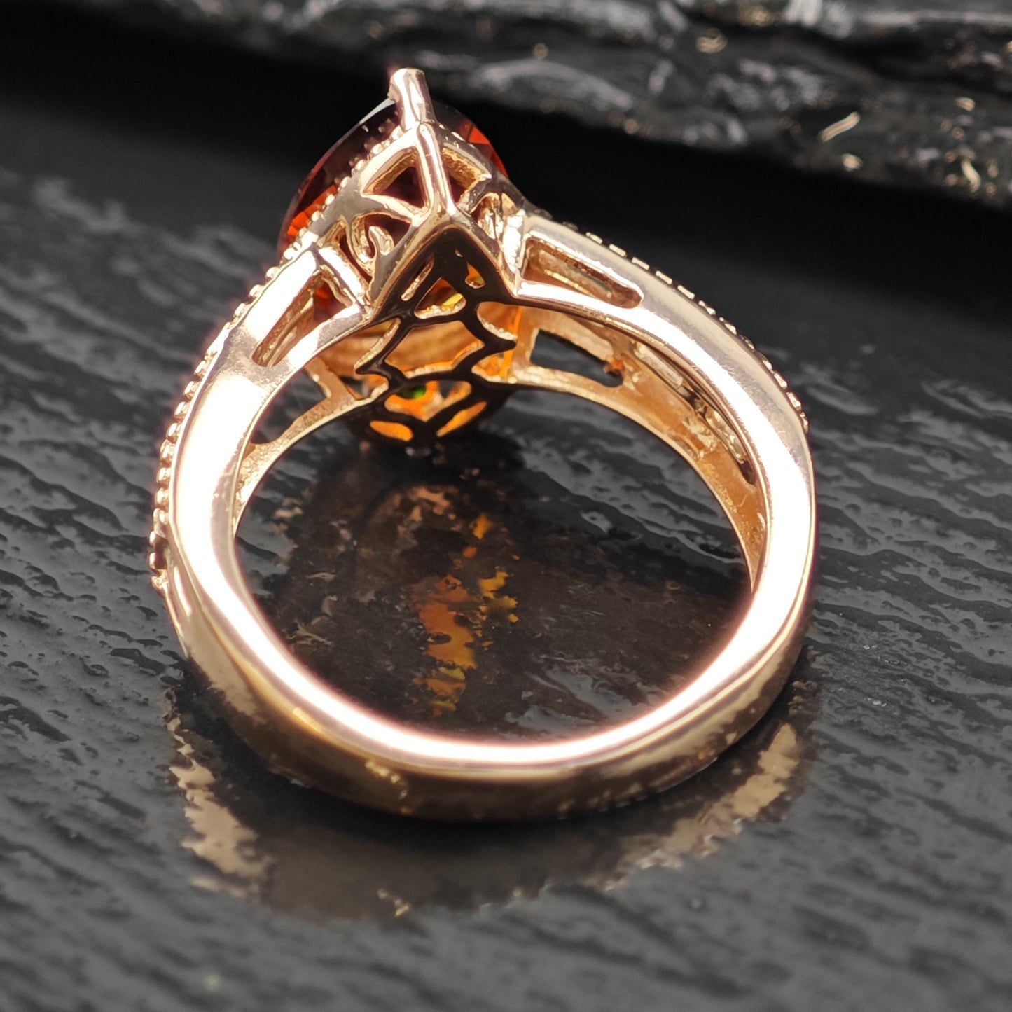 Natural Garnet Teardrop 14K Rose Gold Plated Ring Sterling Silver Sz 6 R6168