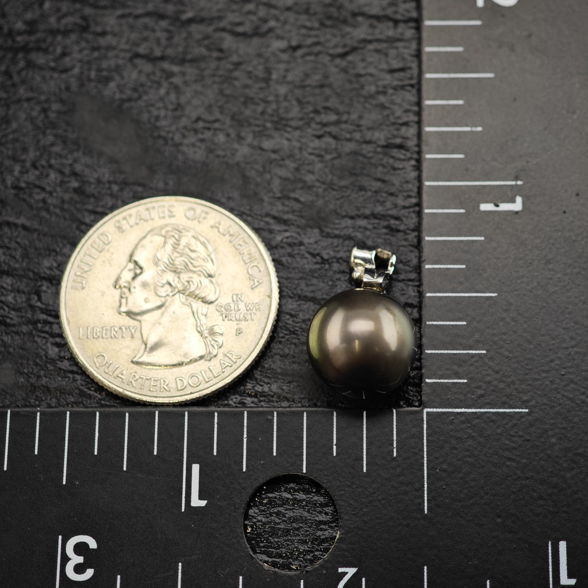 11mm Tahitian Pearl Diamond, 14K White Gold Pendant P3110